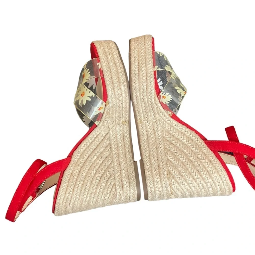 Jessica Simpson Semie Floral Jelly‎ Strap Espadrille Wedge Sandal Womens 7M Red